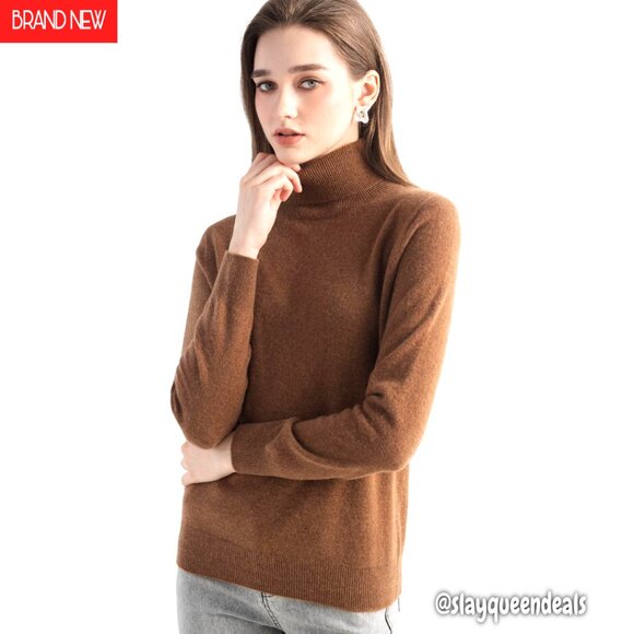 100% Pure Cashmere Turtleneck Sweater Seamless Knit Warm Pullover Women's